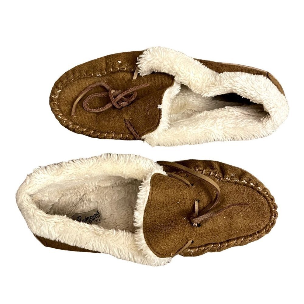 Pembrook tan leather style moccasin shoes classic comfort slippers fur